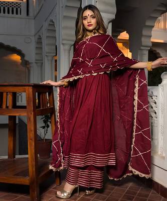 Maroon gota patti cotton anarkali set mother daughter matching combo 2