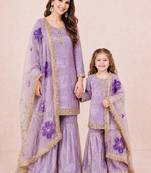 Purple sequinned silk sharara set mother daughter matching combo