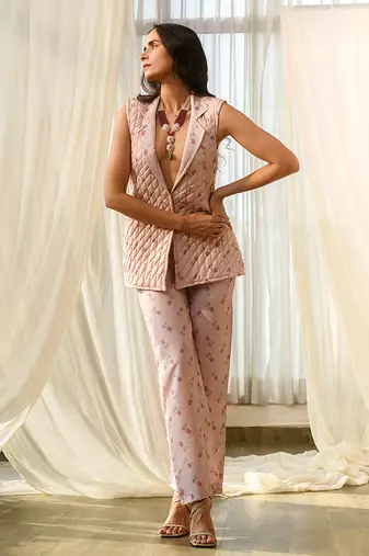 Pink beaded & solid cotton salwar suit mother daughter matching combo