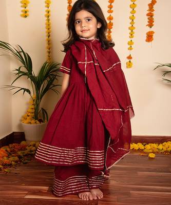 Maroon gota patti cotton anarkali set mother daughter matching combo 3