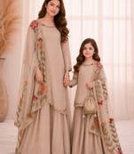 Beige sequinned silk sharara set mother daughter matching combo