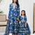 Teal blue hand embroidered chanderi kurta set & lehenga choli mother daughter matching combo