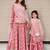 Pink floral printed & gota patti cotton skirt set & sharara set mother daughter matching combo