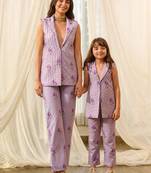 Lilac beaded & solid cotton salwar suit mother daughter matching combo