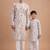Brown woven & floral printed cotton kurta pant set father son matching combo