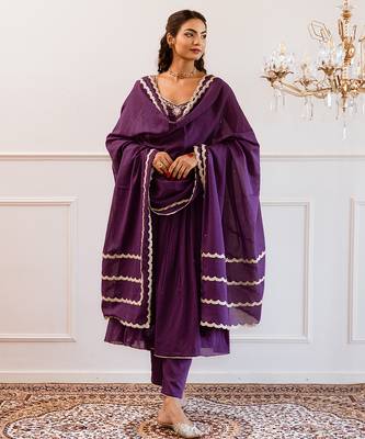 Purple gota patti & solid blended cotton anarkali set mother daughter matching combo 2