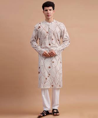 Brown woven & floral printed cotton kurta pant set father son matching combo 2