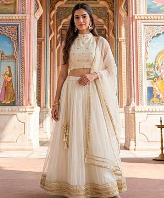 Ivory & white gota patti georgette & net lehenga choli mother daughter matching combo 2