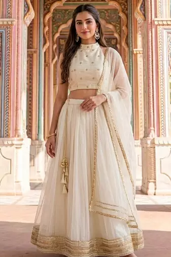Ivory & white gota patti georgette & net lehenga choli mother daughter matching combo