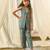 Dusty teal beaded & solid cotton salwar suit mother daughter matching combo