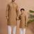 Green woven & floral printed cotton kurta pant set father son matching combo