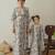 Iceberg blue floral & abstract printed linen kaftan saree mother daughter matching combo