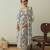 Iceberg blue floral & abstract printed linen kaftan saree mother daughter matching combo