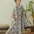 Iceberg blue floral & abstract printed linen kaftan saree mother daughter matching combo