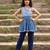 Blue printed cotton kurta set mother daughter matching combo