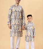 Grey figgy ikat cotton kurta & kurta pant set father son matching combo