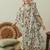 Sage green floral & abstract printed linen kaftan saree mother daughter matching combo