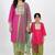 Pink embroidered cotton elbow sleeve kurta set mother daughter matching combo
