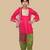 Pink embroidered cotton elbow sleeve kurta set mother daughter matching combo