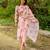 Pink floral printed linen saree mother daughter matching combo
