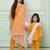 Orange & yellow embroidered cotton kurta set & salwar suit mother daughter matching combo