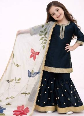 Black sequinned silk sharara set mother daughter matching combo 3