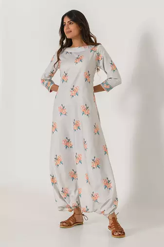 Pista green abstract & floral printed cotton dhoti jumpsuit mother daughter matching combo