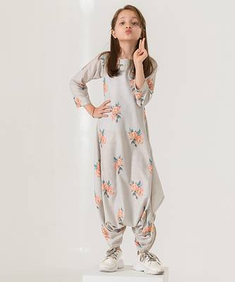 Pista green abstract & floral printed cotton dhoti jumpsuit mother daughter matching combo 3