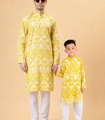 Yellow ikat cotton kurta & kurta pant set father son matching combo
