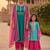 Blue & candy embroidered cotton silk kurta set & sharara set mother daughter matching combo