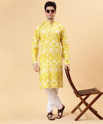 Yellow ikat cotton kurta & kurta pant set father son matching combo 2