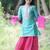 Blue & candy embroidered cotton silk kurta set & sharara set mother daughter matching combo