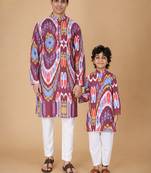 Multicolor merlot ikat & printed cotton kurta & kurta pyjama father son matching combo