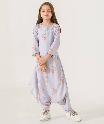 Slate grey abstract & floral printed cotton dhoti jumpsuit mother daughter matching combo 3