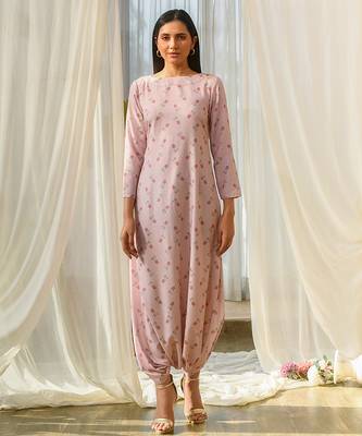 Pink beaded & solid cotton dhoti jumpsuit mother daughter matching combo 2