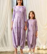 Lilac beaded & solid cotton dhoti jumpsuit mother daughter matching combo