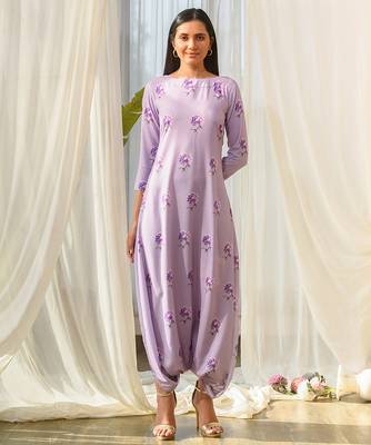 Lilac beaded & solid cotton dhoti jumpsuit mother daughter matching combo 2