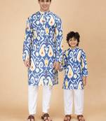 Multicolor island ikat & printed cotton kurta & kurta pyjama father son matching combo