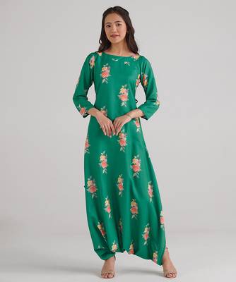 Green & jade green floral printed rayon jumpsuit & dhoti jumpsuit mother daughter matching combo 2