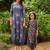 Persian blue hand printed linen dhoti jumpsuit mother daughter matching combo