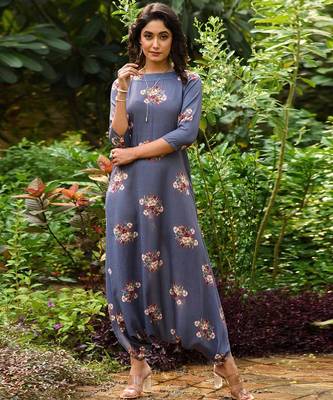 Persian blue hand printed linen dhoti jumpsuit mother daughter matching combo 2