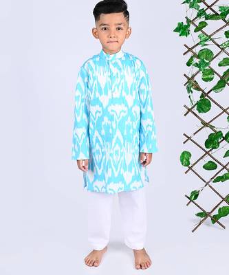 Blue ikat cotton kurta & kurta pant set father son matching combo 3