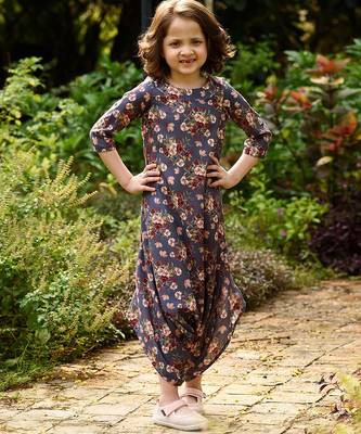Persian blue hand printed linen dhoti jumpsuit mother daughter matching combo 3