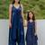 Blue floral printed cotton & rayon palazzo jumpsuit mother daughter matching combo