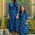 Midnight blue & blue zari & printed cotton & rayon dhoti jumpsuit mother daughter matching combo