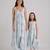 Blue & baby blue floral printed rayon jumpsuit & palazzo jumpsuit mother daughter matching combo