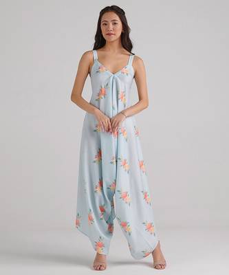 Blue & baby blue floral printed rayon jumpsuit & palazzo jumpsuit mother daughter matching combo 2