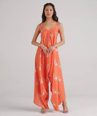 Orange floral printed rayon jumpsuit & palazzo jumpsuit mother daughter matching combo 2