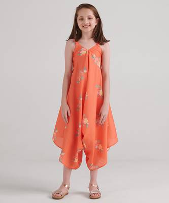 Orange floral printed rayon jumpsuit & palazzo jumpsuit mother daughter matching combo 3