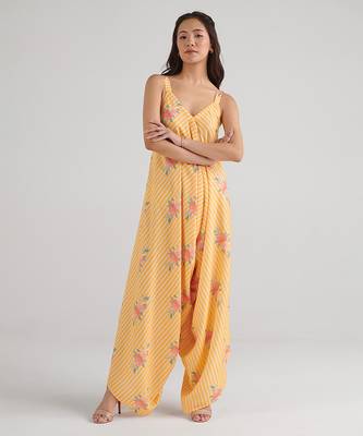 Yellow floral printed rayon jumpsuit & palazzo jumpsuit mother daughter matching combo 2